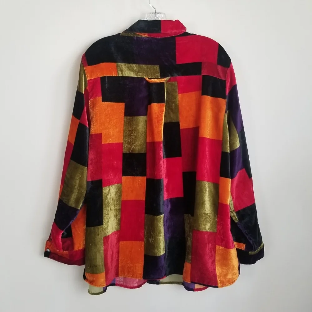 White Stag Woman Patchwork Velour Shirt Top 14W/16W - Picture 3 of 6